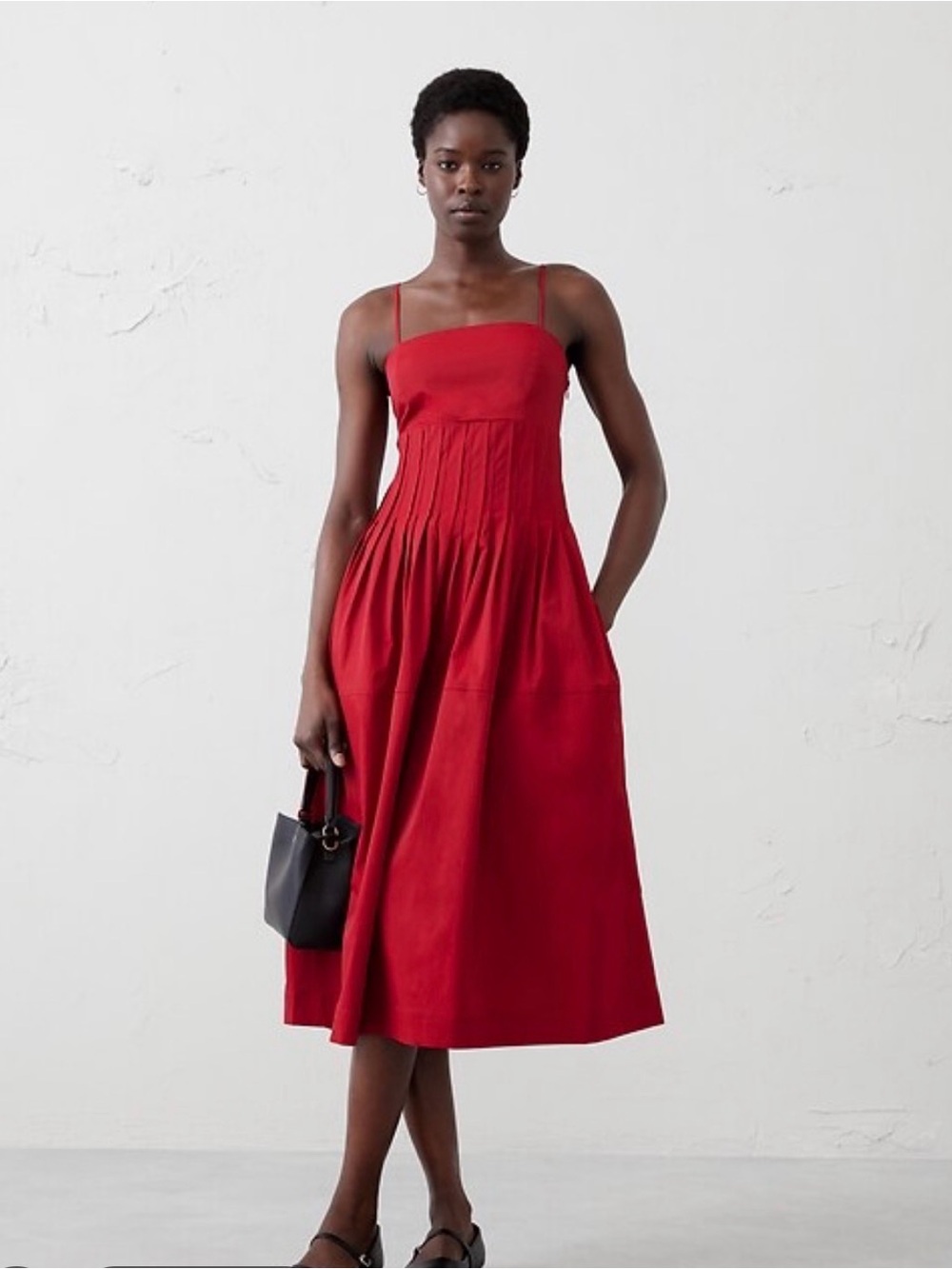 Pleated Taffeta Midi Dress 18